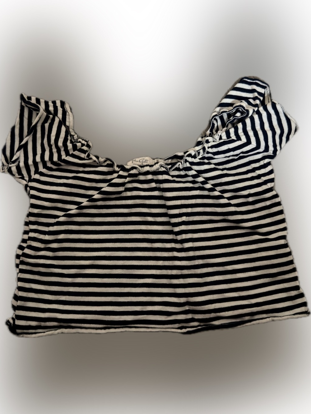 John Galt Black White Striped Ruffle Crop Top